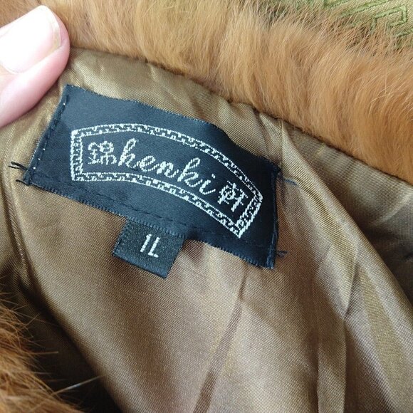 Vintage Asian Bronze Jacket Size S M Art To Wear Frog Clasp Fur Collar Kenki - Picture 10 of 10